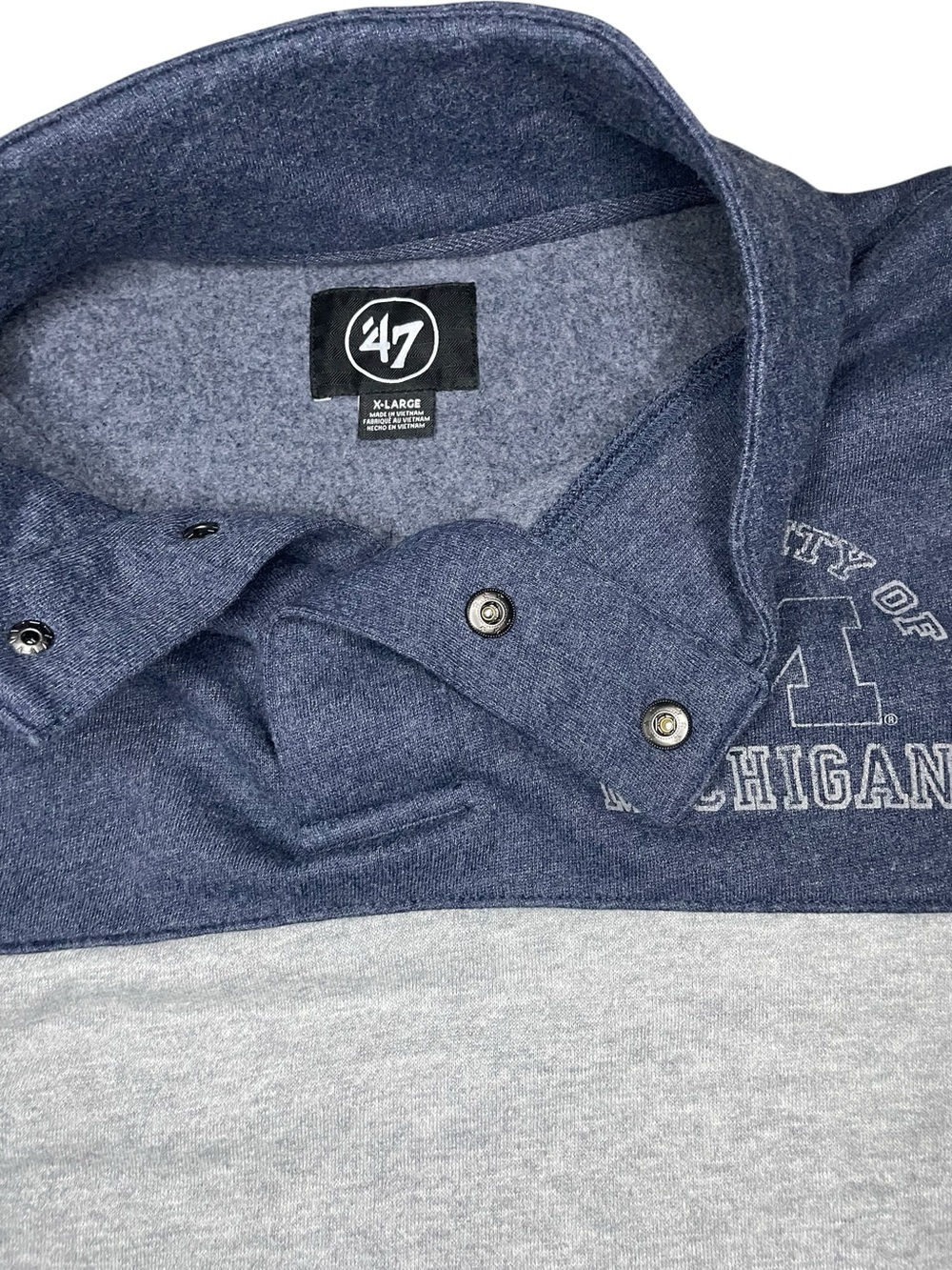 47 Brand Blue & Gray U of Michigan 1/4 Button Sweatershirt NWT-XL